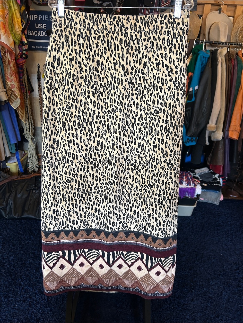 Leopard Print Midi Skirt with Geometric Hem